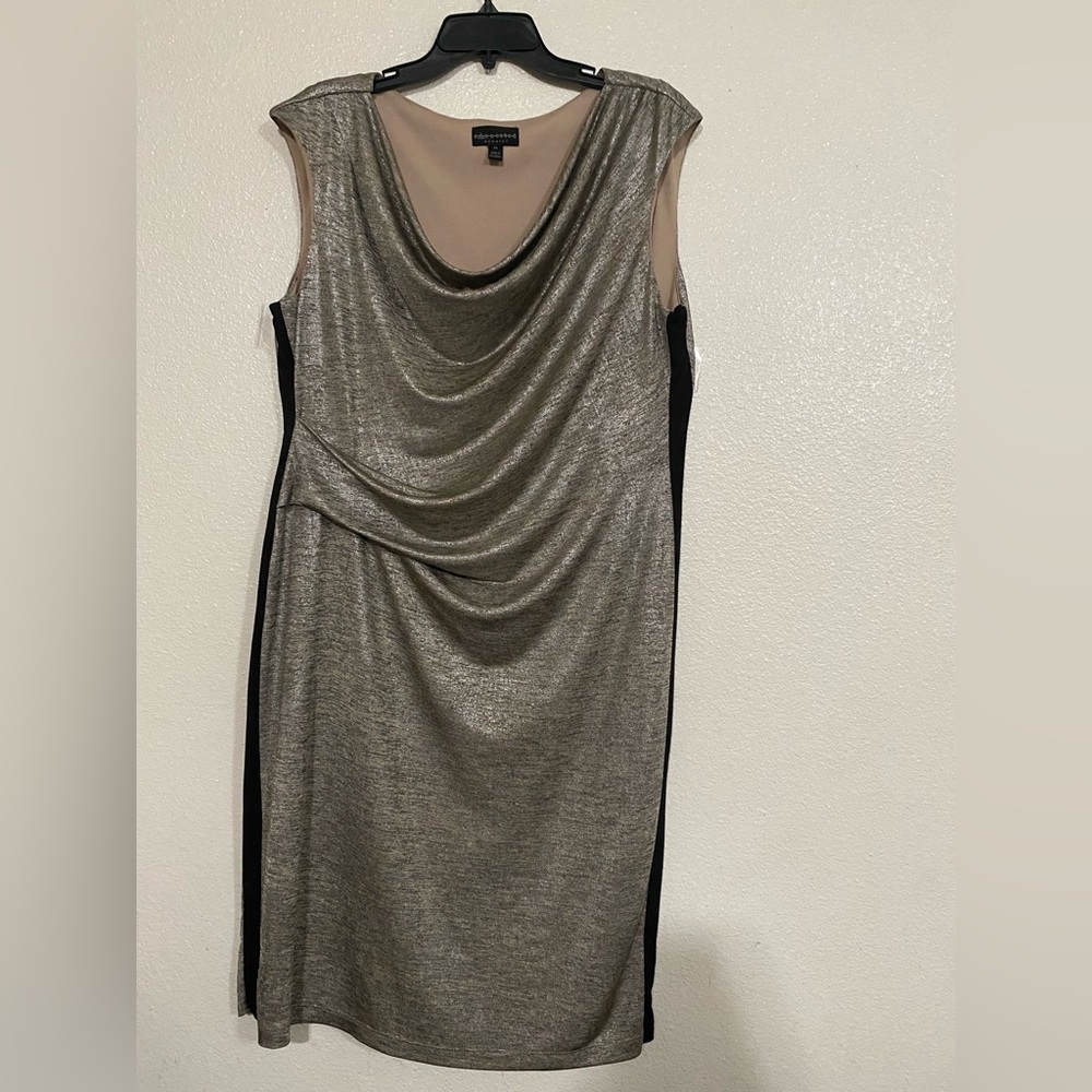 Connected Apparel Metallic and Black Mini Dress Size 14